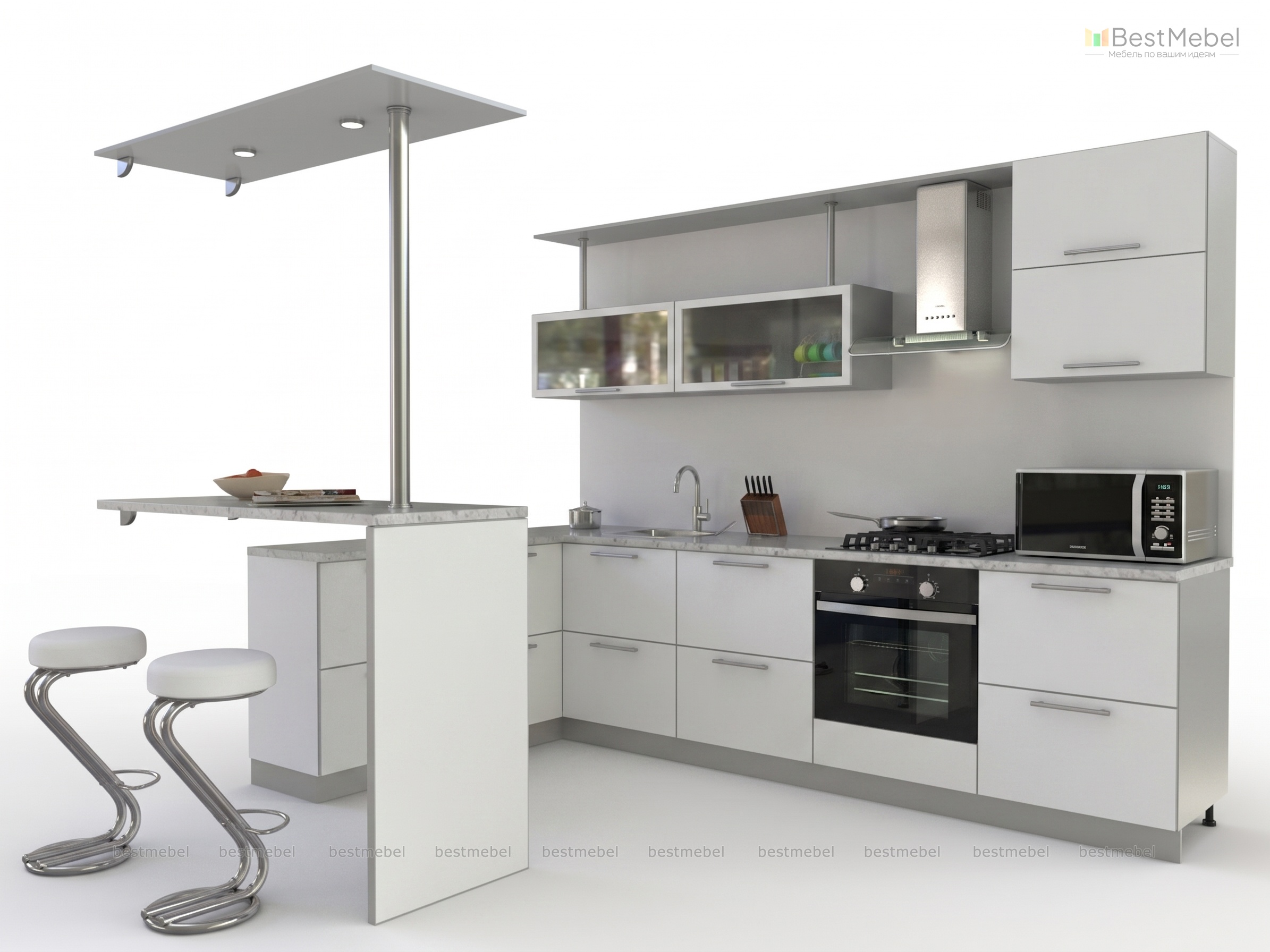 Кухня с барной стойкой Адель 2 BMS